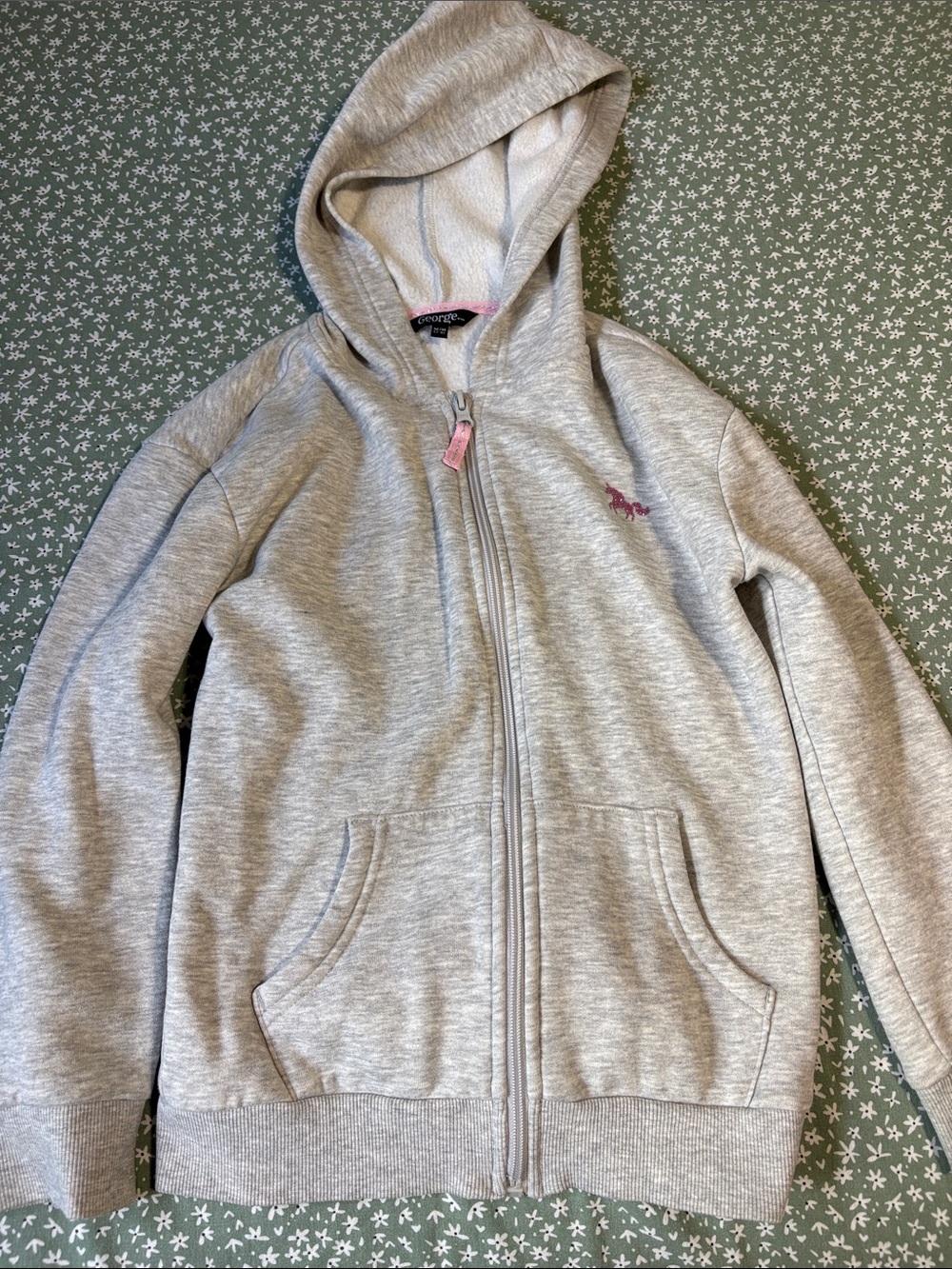 Light Gray Kids Zip Hoodie with Pink Accent